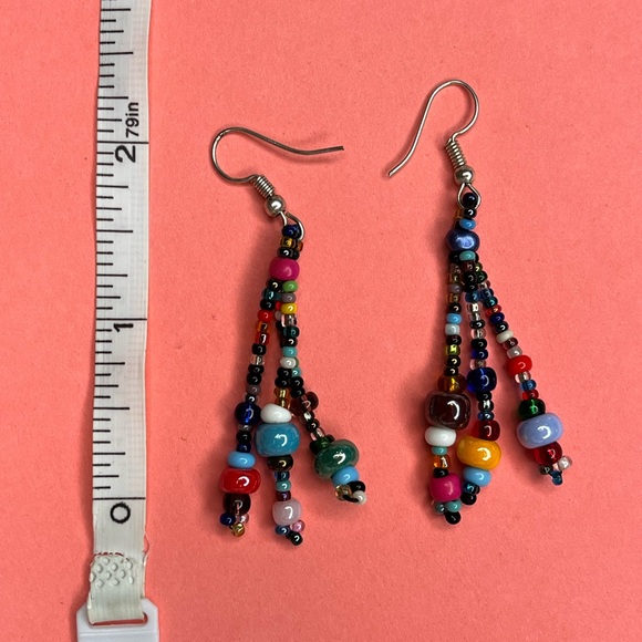 Artisan Colorful Glass Beaded Dangle Earrings from Mexico - Picture 3 of 3